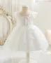 Официална бяла рокля за бебета и деца с апликация пеперуди, снимка 1
