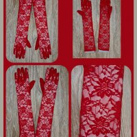  Дълги дантелени червени ръкавици, снимка 1 - Ръкавици - 35897286