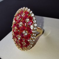 Сребърен 925 пръстен с 14к. златно и родиево покритие и Лабораторни Рубини и Циркони!, снимка 6 - Пръстени - 42586971