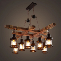Полилей Ретро дървени висящи светлини 8 Винтидж желязна окачваща лампа, снимка 4 - Лампи за таван - 36170136