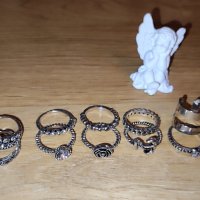 Дамски пръстени сет от 10 бр. + подарък гривна с отразяващи светлината камъни, снимка 2 - Пръстени - 42589492