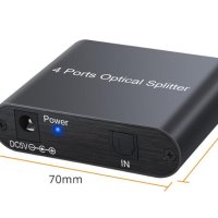 1X4 SPDIF TOSLINK Оптичен Сплитер за Цифрово Оптично Аудио 1х Вход 4х Изхода LPCM 2.0 DTS Dolby-AC3, снимка 7 - Ресийвъри, усилватели, смесителни пултове - 41469933