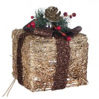 Коледен светещ подарък, Борови шишарки с 10 LED лампички, снимка 1 - Декорация за дома - 34773066