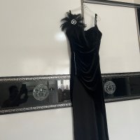 Дълга черна рокля с пера, снимка 10 - Рокли - 40872092