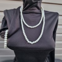 Комплект дълъг перлен гердан и перлена гривна, снимка 6 - Бижутерийни комплекти - 39235944