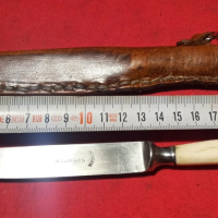 Стар нож SOLINGEN с дръжка от рог и кания от естествена кожа, снимка 4 - Колекции - 44834479