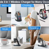 Безжично зарядно устройство 3 в 1, сгъваема станция за бързо зареждане,Samsung,iPhone,Huawei,Xiomi, снимка 3 - Безжични зарядни - 41477941