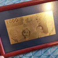 Златна банкнота 1000 ЕВРО в рамка, снимка 1 - Нумизматика и бонистика - 42674607