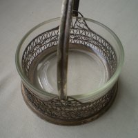 Винтидж кошница филигран със стъкло маркирана ЮММЕТ, снимка 3 - Други ценни предмети - 41819208