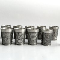 Калаени Zinn малки ловджийски чашки за ракия с ловни мотиви, снимка 2 - Антикварни и старинни предмети - 41368521
