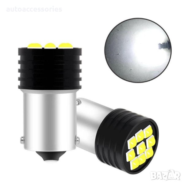 1000055273 Диодни крушки 09124 12V BA15S 2бр/к-т 6000К бели, снимка 1