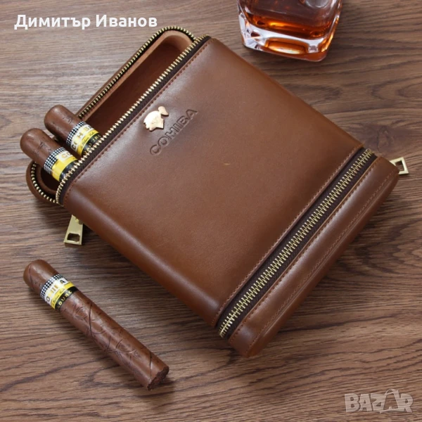 Cohiba кедров (кожено покритие) преносим хумидор със овлажнител за 6 пури, снимка 1