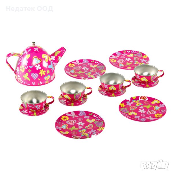 Комплект чайник, чаши и чинийки за деца, специален модел, метал, 14 части, снимка 1