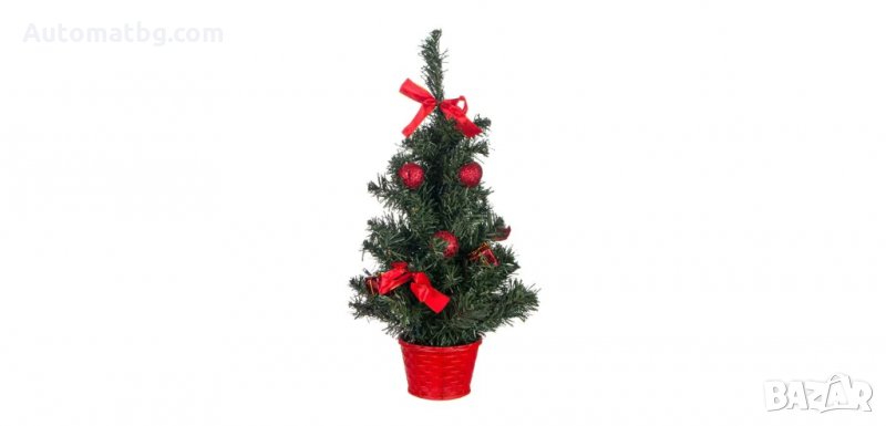 Коледна декоративна елха саксия Червени топки Подаръци 20 Led - 50см, Automat, снимка 1