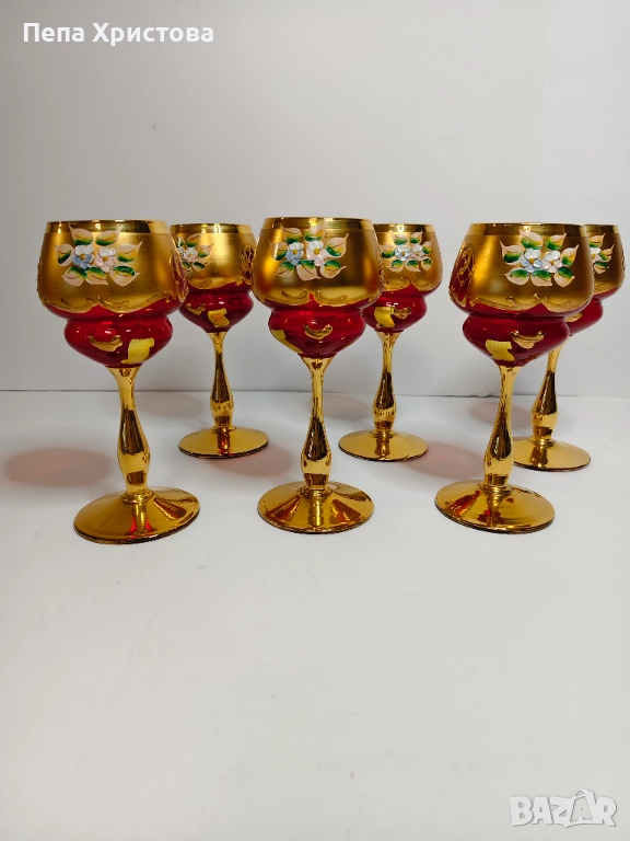 чаши за вино от италиански цветен кристал , снимка 1