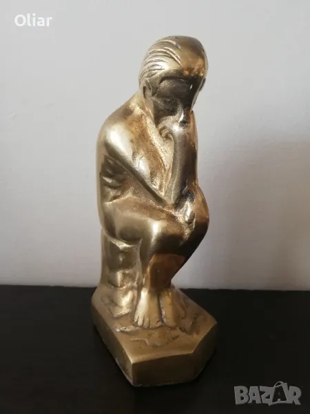 Много красива, винтидж статуетка на "Мислителя". Месинг. , снимка 1
