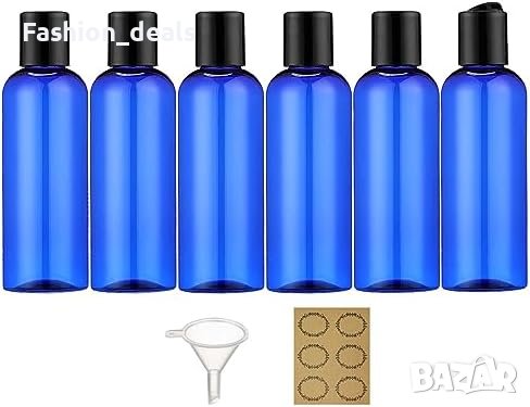 Нови 6 броя пластмасови бутилки 100мл с дискова горна капачка течни лосиони козметика, снимка 1