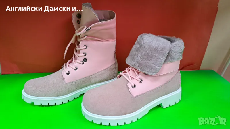 Английски дамски боти естествен велур,кожа,2 в 1, снимка 1