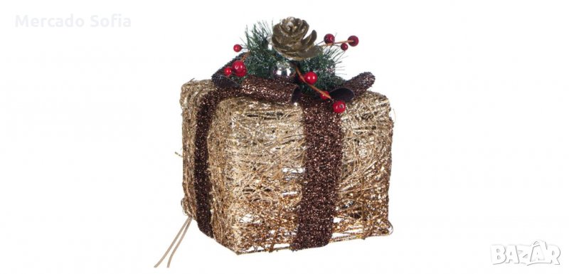 Коледен светещ подарък, Борови шишарки с 10 LED лампички, снимка 1