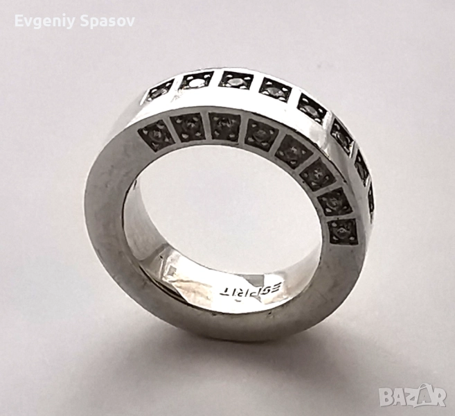 Сребърен Масивен Пръстен ESPRIT с Бели Камъчета. Вътрешен диаметър 18 милиметра. Тежък 18.2 г., снимка 1