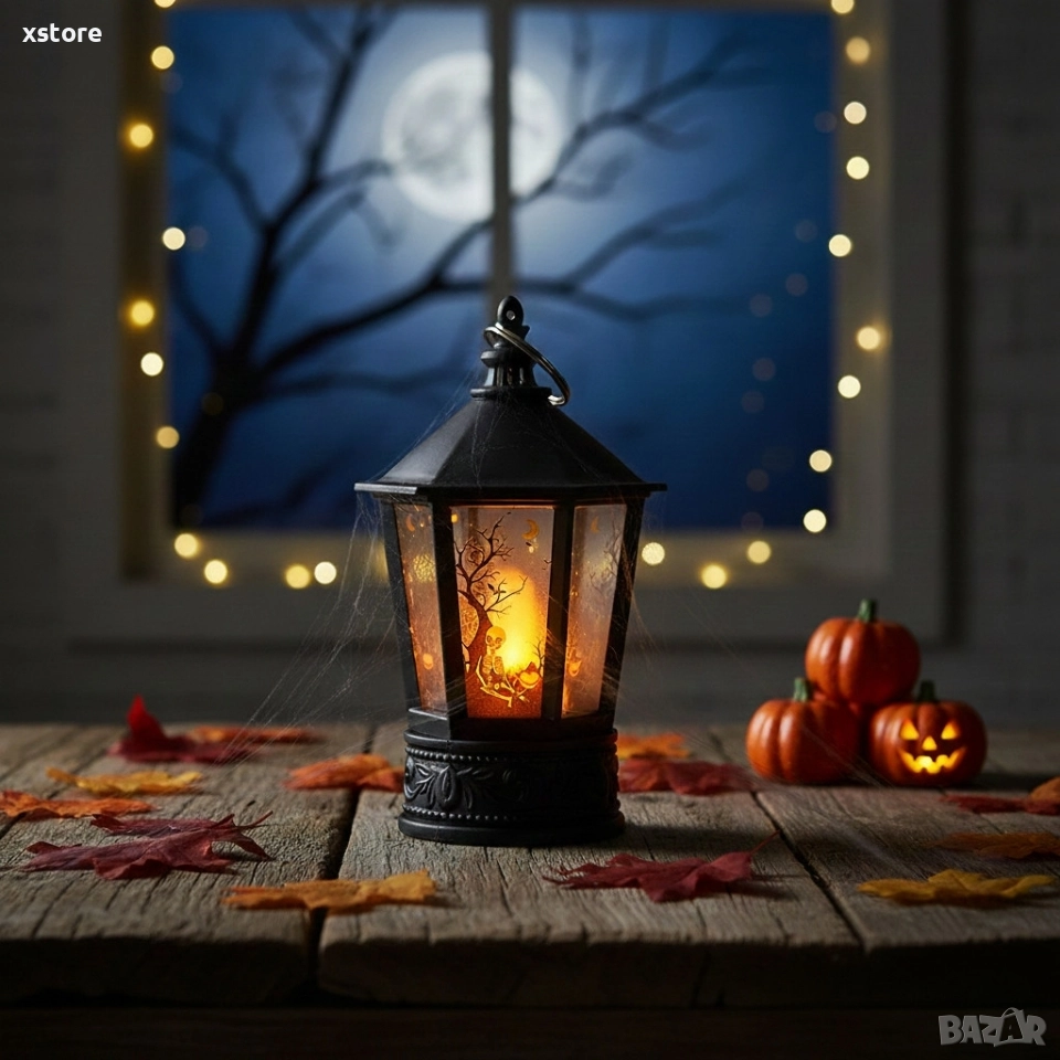 Декоративен LED фенер за Хелоуин – Реалистичен пламък и тематични шарки, снимка 1