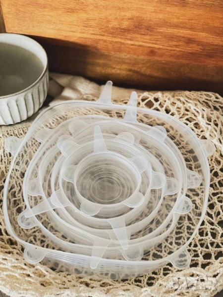 Комплект от 6 броя силиконови капаци за храна, снимка 1