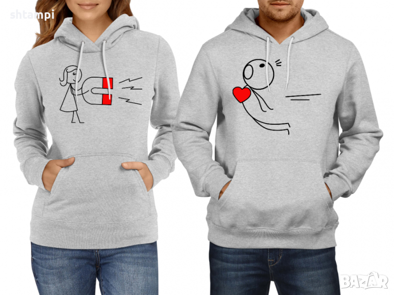 Суитчър/Суитшърт за двойки Magnet Stickman Магнит,Един за Друг,Любов,Празник,Подарък., снимка 1