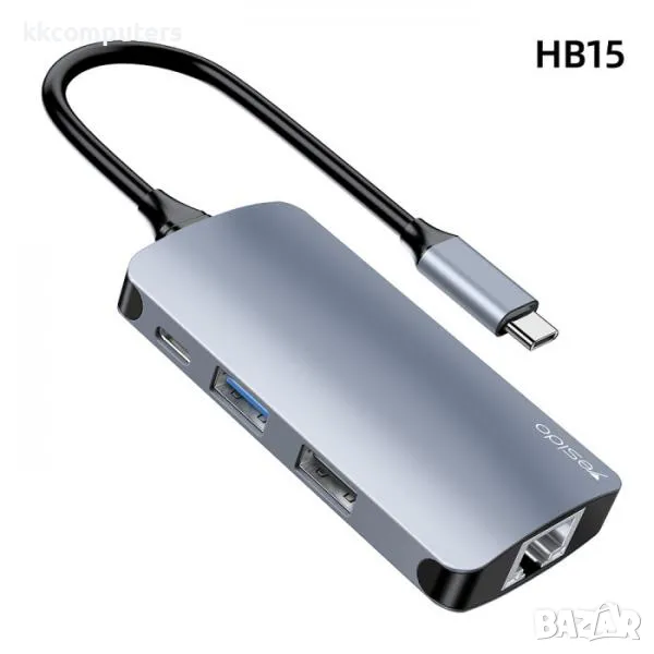 Yesido HB15 HUB адаптер 6в1 /LAN 100Mbps , SD, TF, USB 3.0, PD 80W / Син / Баркод : 2403513, снимка 1