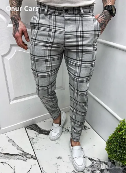Мъжки спортно елегантен панталон сиво каре /Размер 31/, снимка 1