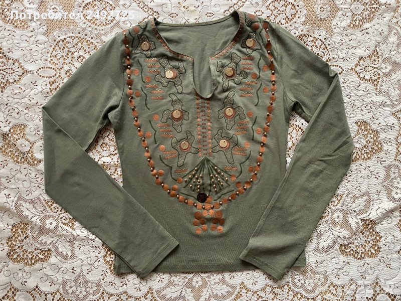 ✅риза маслено  зелена , мъниста, снимка 1