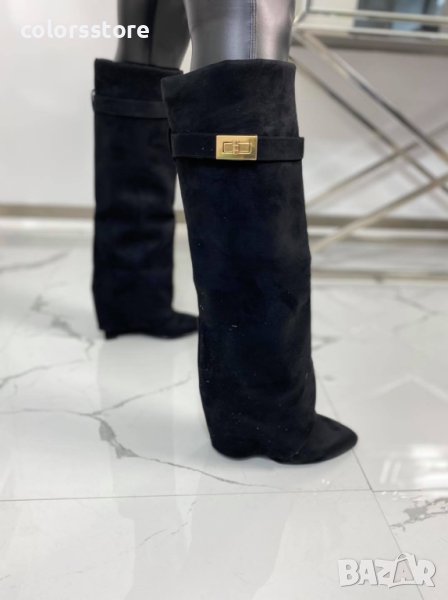 Ботуши на платформа - черен велур - K-40, снимка 1