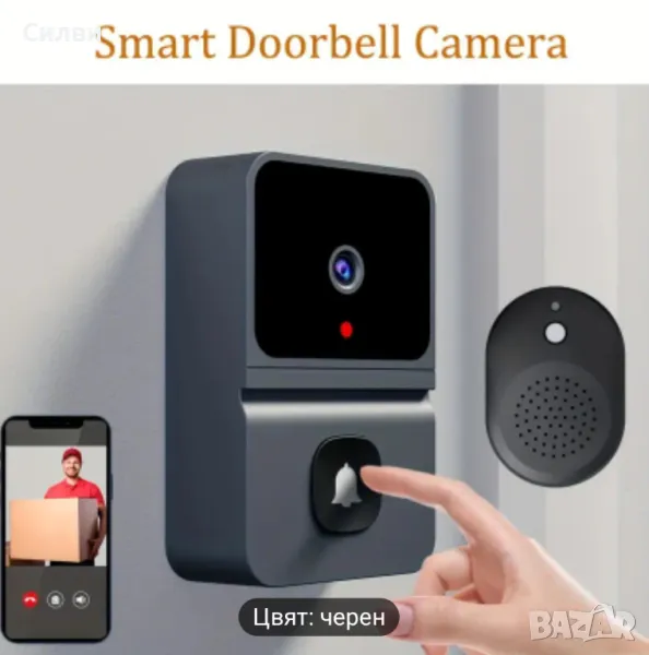 Безжичен wifi звънец с камера нощно виждане, видео и аудио връзка, без батерии, снимка 1