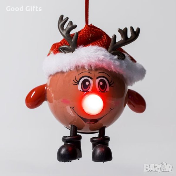 3 броя LED светеща коледна топка Коледен елен с шапка, 7.5см, снимка 1