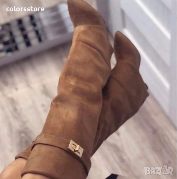 Ботуши на платформа - кафяв велур - K-40, снимка 1