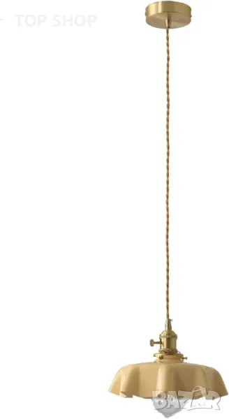 NICRX 250 mm стъклена висяща лампа с жълто цвете, висяща лампа от златен месинг и стъкло, снимка 1