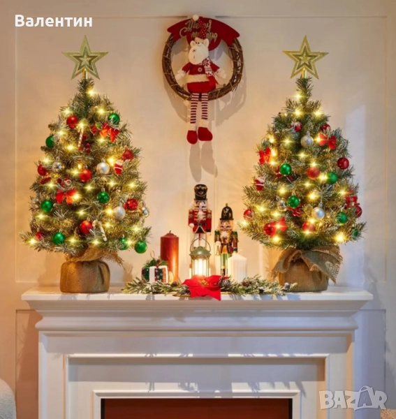 Изкуствена Коледна елха 92см със сняг, 50 светодиода, 10 горски плодове и 10 шишарки, снимка 1