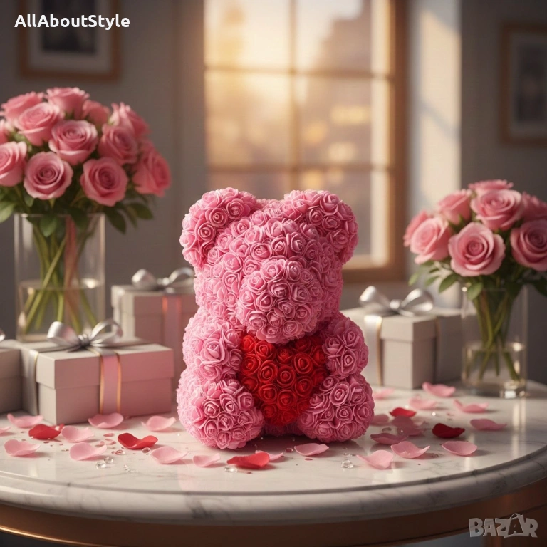 Мече от рози с подаръчна кутия – 20 / 25 / 40 см, снимка 1