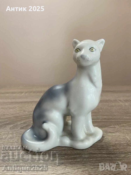 Рядка порцеланова статуетка на котка/пантера ЛФЗ (СССР), снимка 1