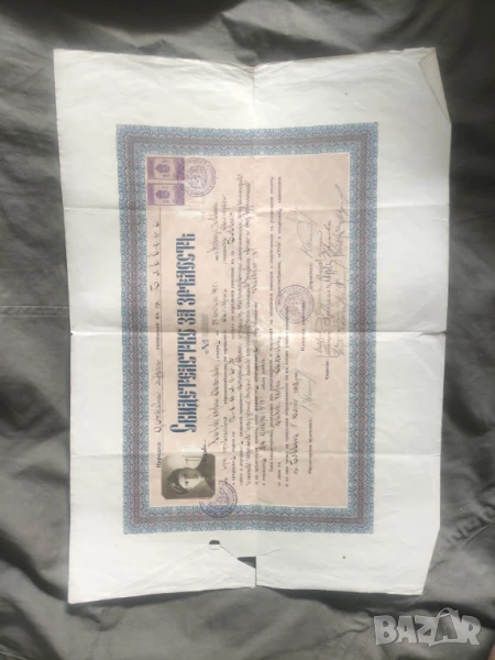 Свидетелство за зрелост Държавна мъжка гимназия Плевен 1932, снимка 1