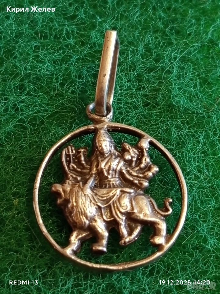 Традиционен Хиндуистки сребърен медальон Durga Maa Vaishno Mata красота 30538 , снимка 1