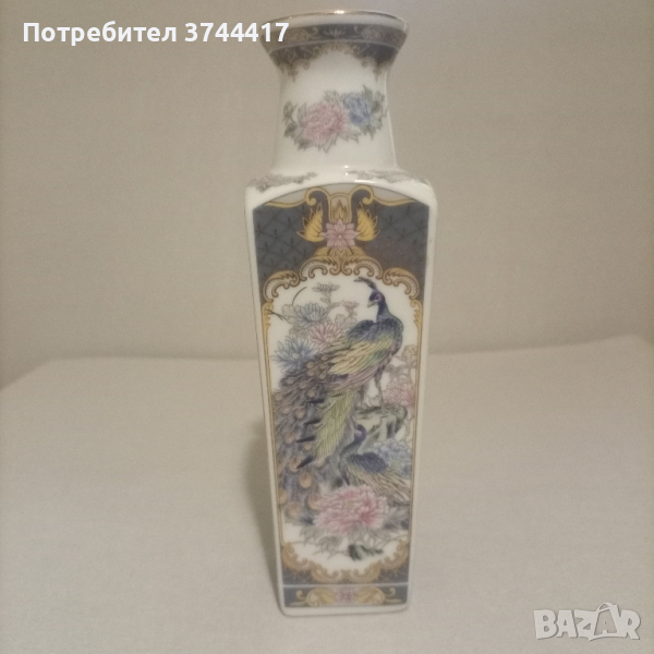  Японска флорална ваза Мейджи стил Пауни и цветя Елегантен домашен акцент Цветни многоцветни птици , снимка 1