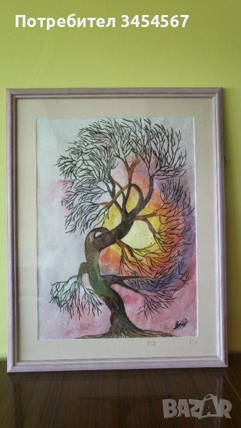 Ръчно рисувана картина "Танцуващо дърво" 62/48акварел, снимка 1