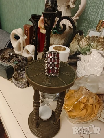 Авторски стар сребърен пръстен с изумителни гранати и марказити , снимка 2 - Пръстени - 50717742