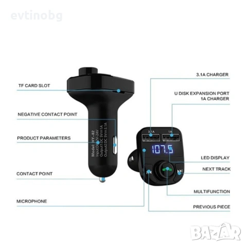 Мощно зарядно хендсфрий и плеър за автомобил с до 32 Gb външна памет, снимка 7 - Аксесоари и консумативи - 53834260