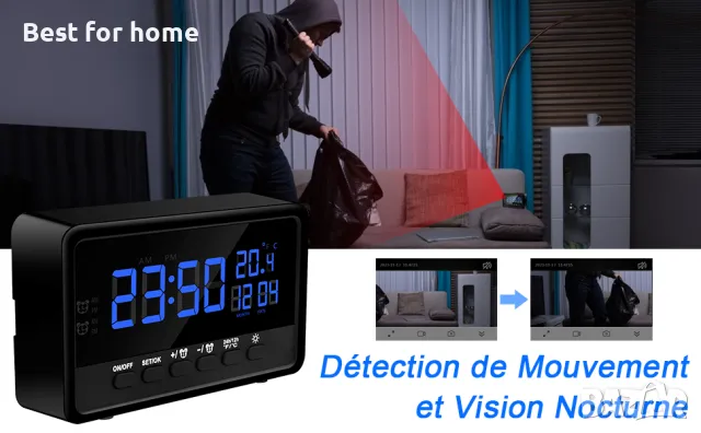 5G WiFi шпионска камера в часовник- термометър с Tuya , снимка 4 - Камери - 48833166