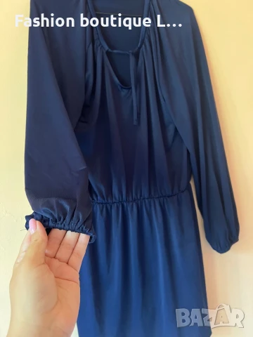 Тъмно синя рокля с ластик в талията е на ръкавите 💙, снимка 3 - Рокли - 51187610