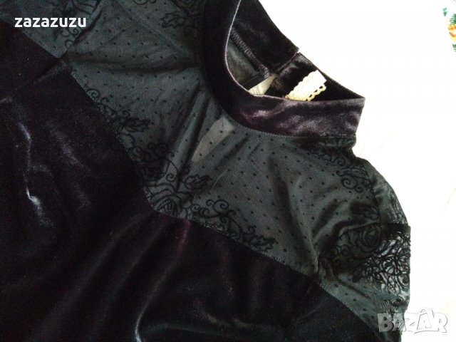 Елегантна дамска рокля черно кадифе с дантела, снимка 2 - Рокли - 35955580