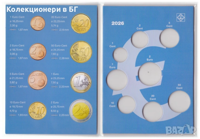 СПЕЦИАЛНА ОПАКОВКА /ХОЛДЕР/ "LEUCHTTURM" ЗА БЪЛГАРСКИ ЕВРОМОНЕТИ, снимка 3 - Нумизматика и бонистика - 53664930