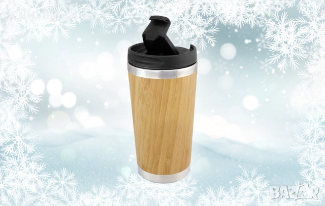 Термо чаша (термос) с бамбуково покритие - ЗИМНА ПРОМОЦИЯ
