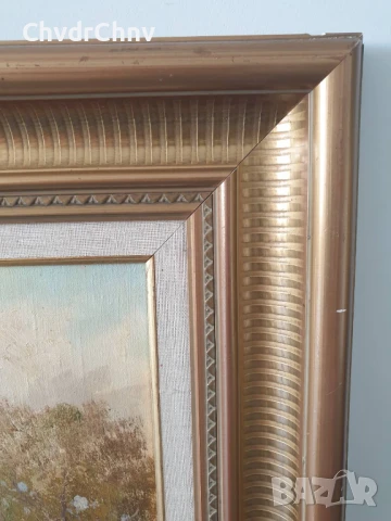 Krotter 77х67см/стара австрийска картина масло върху платно/пейзаж/къщи-река/дървена рамка, снимка 10 - Картини - 51217429